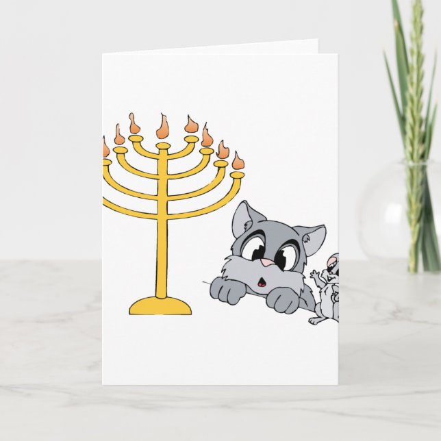 Tarjeta Festiva Ratón Menorah del gato (Anverso)