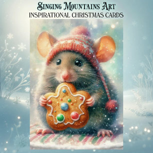 Tarjeta Festiva Ratón Navideño Festivo y Adorable con Galleta Cris