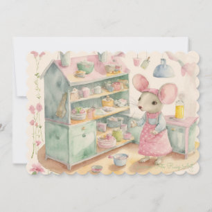 Tarjeta Festiva Ratón pequeño en la cocina.