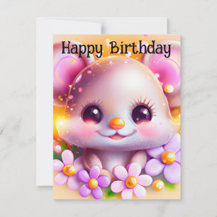 Tarjeta Festiva Ratón rosa de Kawaii