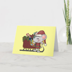 Tarjeta Festiva Ratón Santa con trineo