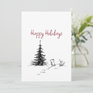 Tarjeta Festiva Ratoncito Lindo & Arte de Línea de Árbol Festivo d