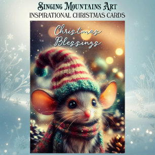 Tarjeta Festiva Ratoncito Navideño Curioso con Sombrero Festivo Cr