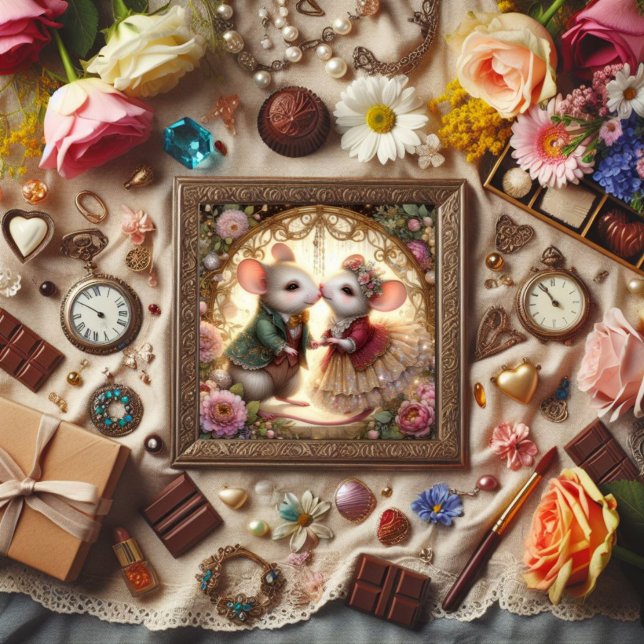 Tarjeta Festiva ratones de fantasía lindo en el amor Valentín cris (Subido por el creador)
