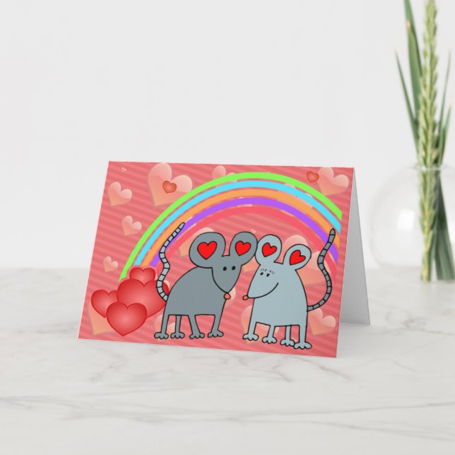 Tarjeta Festiva Ratones en San Valentín de amor (Anverso)
