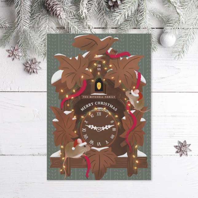 Tarjeta Festiva Ratones ilustrados sobre el reloj cucú de los Navi (Subido por el creador)