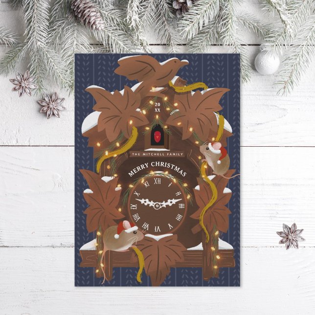 Tarjeta Festiva Ratones ilustrados sobre Navidades azul de reloj c (Subido por el creador)