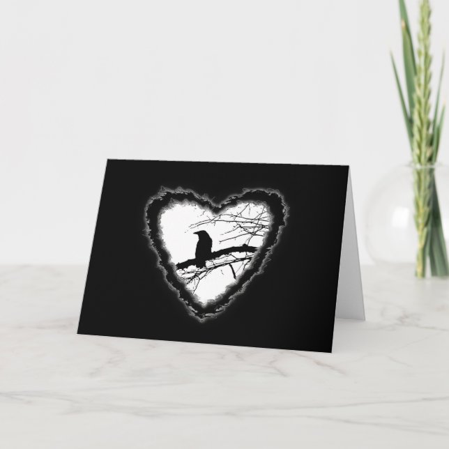 Tarjeta Festiva Raven Heart Valentine Romance Love Card (Anverso)