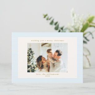 Tarjeta Festiva Rayas Azules Suaves Vintage Foto Personalizada Nav