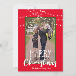 Tarjeta Festiva Rayas de cadena de fotos rojas y verdes Feliz Navi