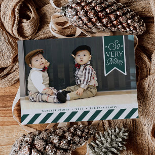 Tarjeta Festiva Rayas de caramelo Muy Merry Photo