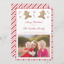 Tarjeta Festiva Rayas de menta Pan de Jengibre Rojo Rosa Imagen