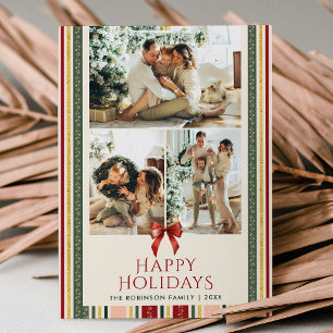 Tarjeta Festiva Rayas modernas retro y reverencias vacaciones feli