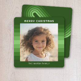 Tarjeta Festiva Rayas retro - Navidades verdes - Foto simple