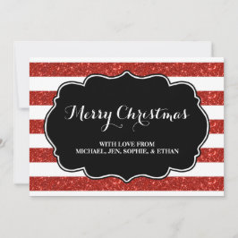 Tarjeta Festiva Rayas rojas Black and White Merry Christmas