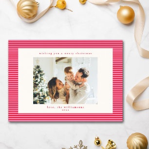 Tarjeta Festiva Rayas Rojas Rosadas Vintage Foto Personalizada Nav