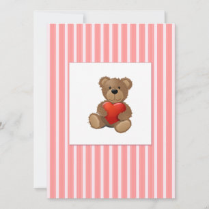 Tarjeta Festiva Rayas rosas - Oso de peluche con corazón de San Va