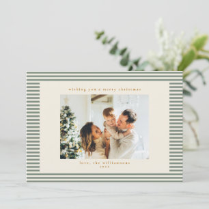 Tarjeta Festiva Rayas verdes salvia vintage Foto personalizada Nav