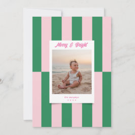 Tarjeta Festiva Rayas verdes y rosas brillantes y modernas