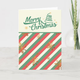 Tarjeta Festiva Rayas Verticales Rojas y Verdes Copos de Nieve Dor