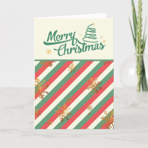 Tarjeta Festiva Rayas Verticales Rojas y Verdes Copos de Nieve Dor