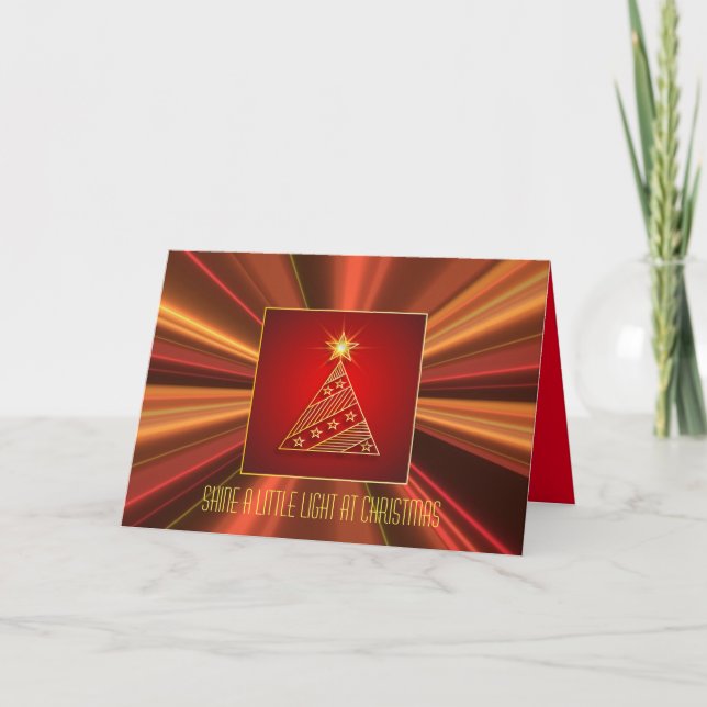 Tarjeta Festiva Rayo Purpurina de cobre geométrico del árbol de Na (Anverso)