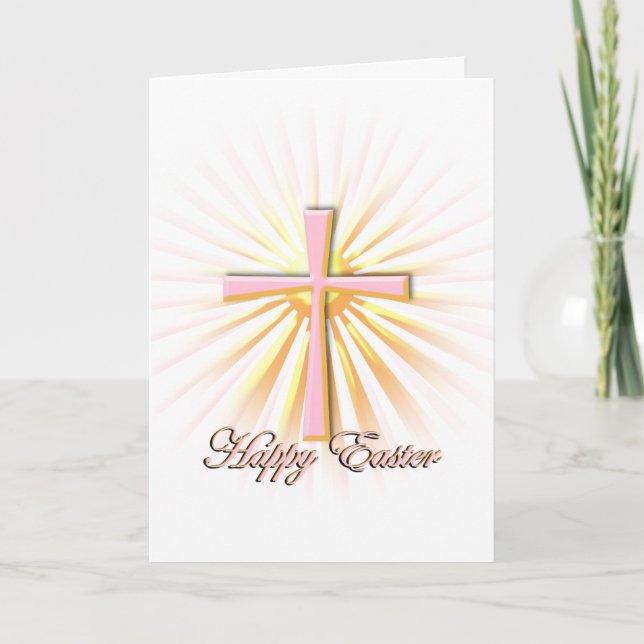 Tarjeta Festiva Rayos de luz de la cruz religiosa (Anverso)