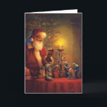 Tarjeta Festiva Razón de la temporada<br><div class="desc">Santa haciendo una pausa para mirar al niño Jesús.   El versículo de la tarjeta puede ser personalizado.</div>