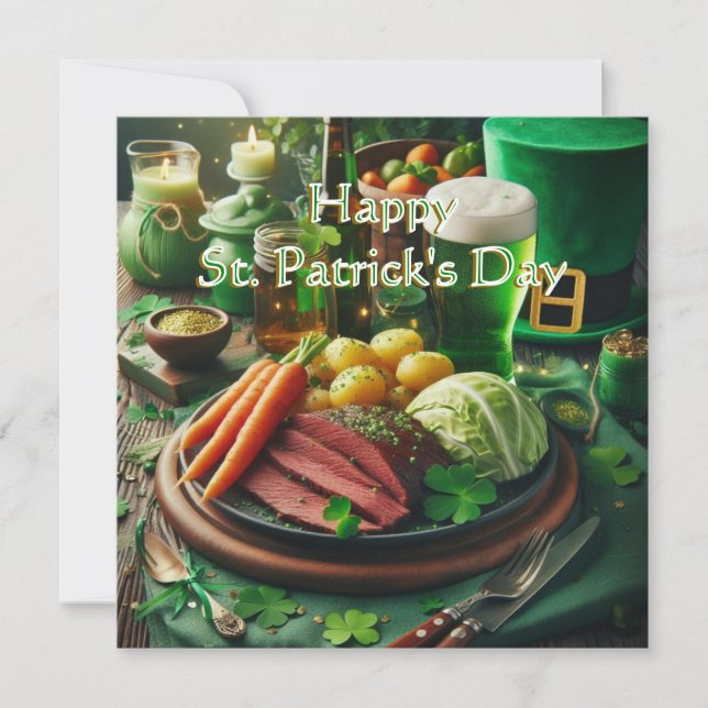 Tarjeta Festiva Receta de Carne en Conserva del Día de San Patrici (Anverso)
