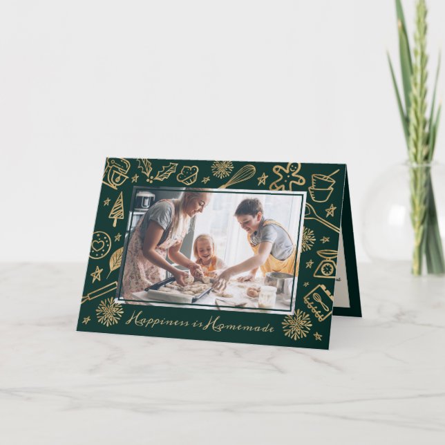 Tarjeta Festiva Receta de Navidades familiares con foto verde de o (Anverso)