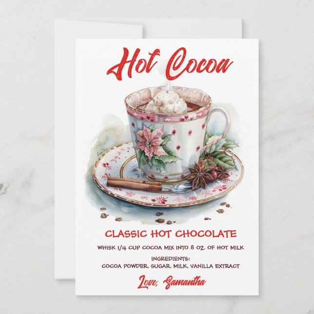 Tarjeta Festiva Receta personalizada de chocolate caliente (Anverso)