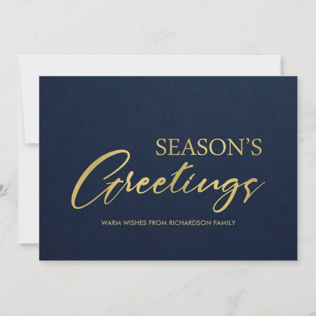 TARJETA FESTIVA RECIBIMIENTOS DE LA CALIGRAFÍA MÍNIMA DE ORO NAVY (Anverso)