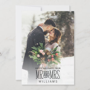 Tarjeta Festiva Recién casado Sr. y Mrs. Hand-Lettered Photo Holid