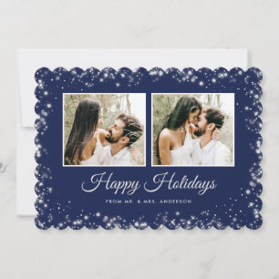 Tarjeta Festiva Recién casados 2 Foto Azul Plata