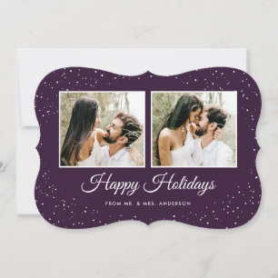Tarjeta Festiva Recién casados 2 Foto Copo de nieve Morado