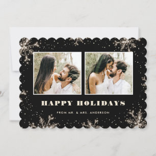 Tarjeta Festiva Recién casados 2 Foto Copo de nieve Negro