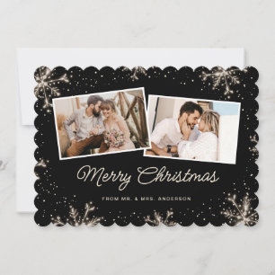 Tarjeta Festiva Recién casados 2 Foto Copo de nieve Negro Feliz Na