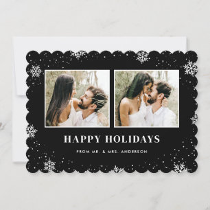 Tarjeta Festiva Recién casados 2 Foto Copo de nieve Negro y Blanco