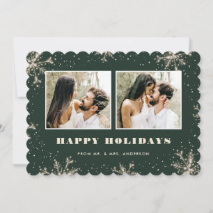 Tarjeta Festiva Recién casados 2 Foto Copo de nieve Verde