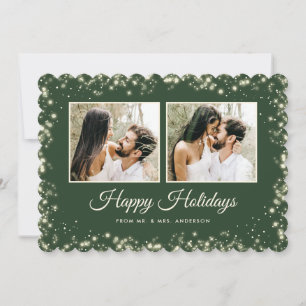 Tarjeta Festiva Recién casados 2 Foto Verde Felices Fiestas