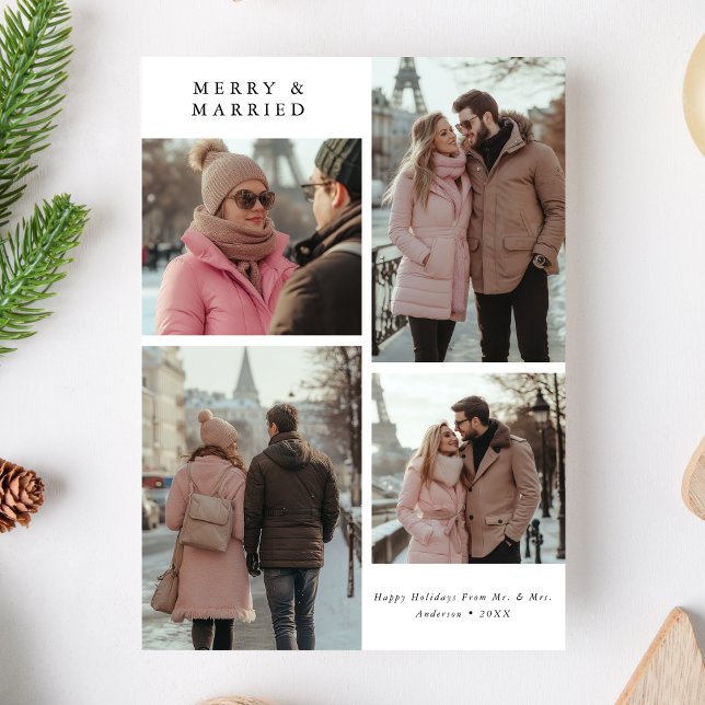 Tarjeta Festiva Recién casados 4 Navidades de Photo Merry y Marrie (Subido por el creador)