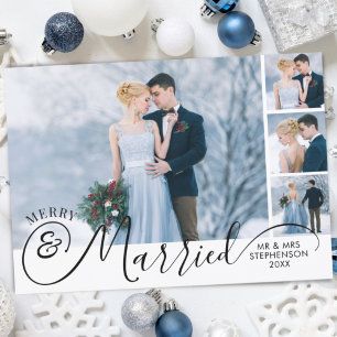 Tarjeta Festiva Recién Casados 5 Fotos Feliz y Casado Tu Saludo