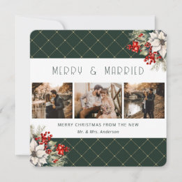 Tarjeta Festiva Recién casados botánicos verdes elegantes