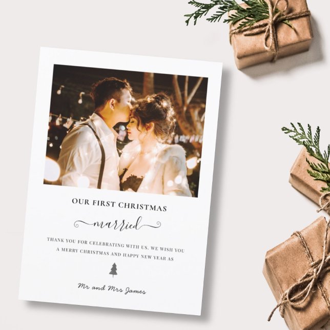 Tarjeta Festiva Recién casados en primera Navidad, Sr. y Sra. Phot (Subido por el creador)