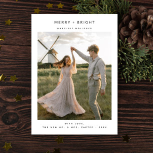 Tarjeta Festiva Recién Casados Foto Rústica Elegante Alegre y Bril