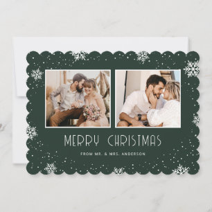 Tarjeta Festiva Recién casados Green 2 Foto Copo de nieve Feliz Na