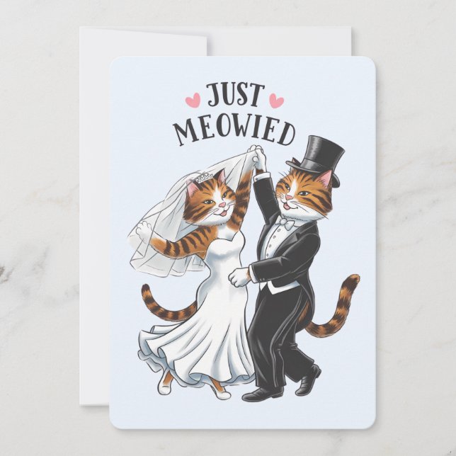Tarjeta Festiva Recién Casados Meow Pareja de Gatos Divertida Boda (Anverso)