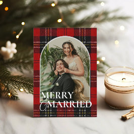 Tarjeta Festiva Recién casados Plaid Tártaro Rojo Rústico Moderno