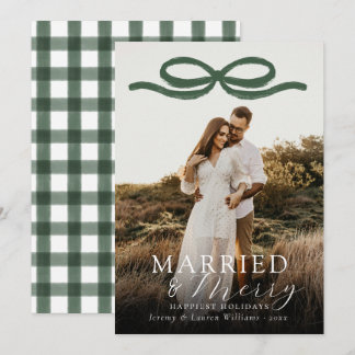 Tarjeta Festiva Recién casados y alegres Elegante lazo verde Foto