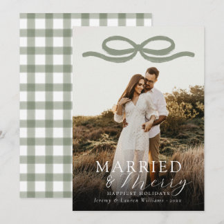 Tarjeta Festiva Recién casados y alegres Elegante lazo verde Foto